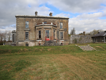 1:South side of house, pre-1840, with terraced croquet lawn, pre-1894, and remains of historic glasshouse to north-east, from south