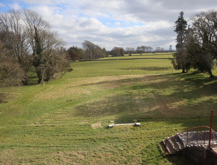 6:View from first floor of house to terraced croquet lawn and farmland
