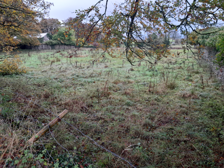 View to area between walled garden and farmyard, from north-east