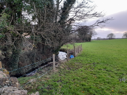 View of watercourse forming boundary to north, from west