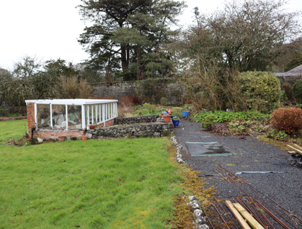 8:Interior of walled garden, c.1880, with ornamental path layout, greenhouse and recent planting