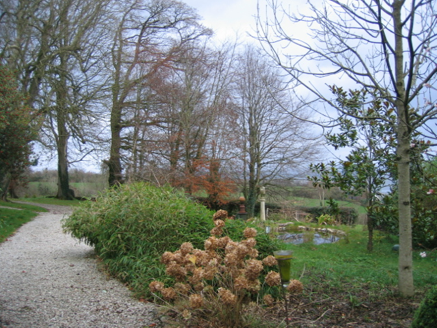 Gardens and pond northeast of house
